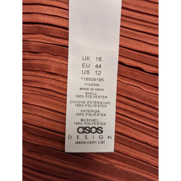 ASOS Design Rust Sleeveless Pleated Midi Dress Size 16 UK / 12 US 100% Polyester - Picture 5 of 5